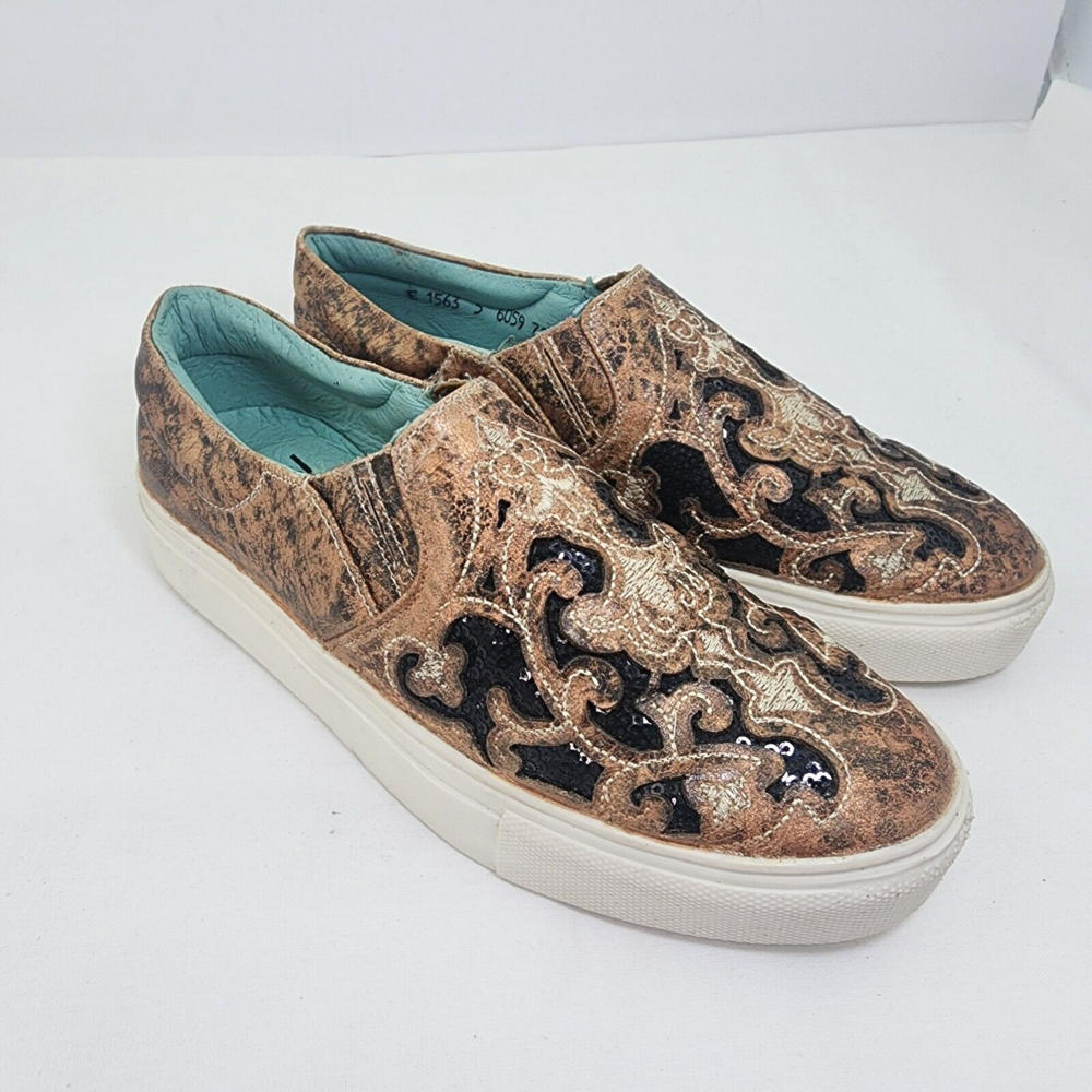 Corral Boots Women 5 Sequins/Embroidery Western Slip On Flats/Sneakers E1563